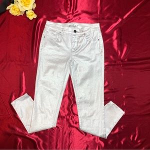 White House Black Market (WHBM) Low Rise Coated Skinny Ankle Jean Silver